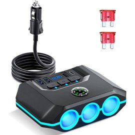 HXIIY Divisor de Enchufe para Encendedor de Cigarrillos de Coche, Multifuncional con Protección contra Sobretensión, Salida USB Tipo C para Teléfonos Tabletas, Cargador de Coche Multifuncional