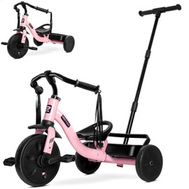 RIDYEE 2-in-1 Tricycle for Toddlers Ages 1.5–3, Trike with Extended Push Handle, Removable Wagon-Style Basket, Adjustable Handlebar with Tassels, and Fore-AFT Adjustable Seat, Pink
