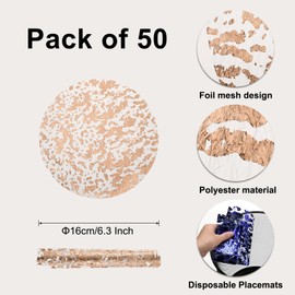uxcell 50pcs Disposable Placemats, 6.3 Inch Foil Metallic Place Mats Mesh Pressed Table Doilies, Table Centerpiece Decor for Wedding Party, Rose Gold
