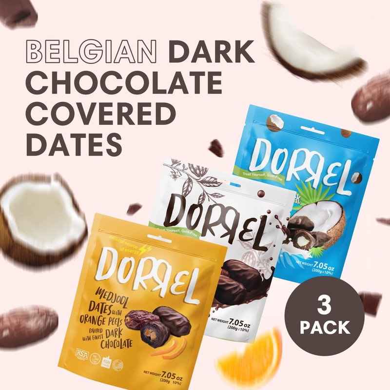 DORREL - Trio Bundle Pack: Belgian Dark Chocolate Covered Dates