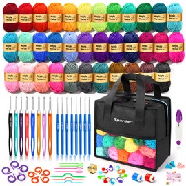 Crochet Kit, 1600 Yarns 35 Colors Acrylic Yarn Skeins, 53 PCS Crochet Hook Accessories and A Storage Bag, Yarn for Crocheting Suitable for Knitting, Knitting Kit Gift for Adult and Beginner, Black