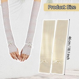 MANJIAMEI UV Sun Protection Gloves for Women, 2 Pairs Ice Silk Cooling Arm Sleeves with Thumb Hole, Sunblock Fingerless Gloves Cycling Gloves for Summer Driving Hiking Outdoor Activities (Grey/Beige)