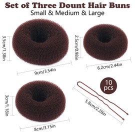 Teqooza Donut Hair Bun Maker, 3 Pcs Dark Brown Ring Style Bun Maker with 10 Pcs U Shaped Hair Pins for Women Dance Party Use