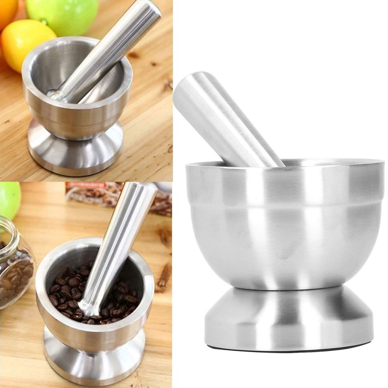 Lybunair Mortar and Pestle Set, Manual Garlic Press Grinder, Stainless