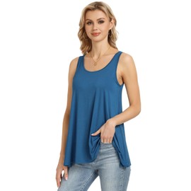 Ymmchy Women's Tank Top with Integrated Bra Vests Stretch Loose Fit Sleeveless Tops S-XXXXL, blue, XXL