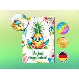 Junaversum 12 Invitation Cards for Children's Birthday Girls Pineapple Children Summer Party Cool Colourful Invitations Birthday Invitations Kids