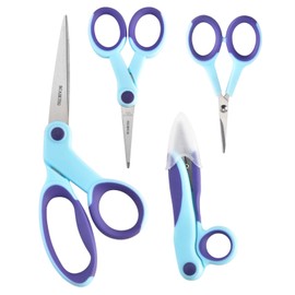 SCAIKTIG Premium Tailor Sewing Scissors Bundle, 8.1" Sharp Fabric Scissors Heavy Duty with Comfort Grip, 5.1"/4" Detail Embroidery Scissors, 5" Thread Snips, Blue