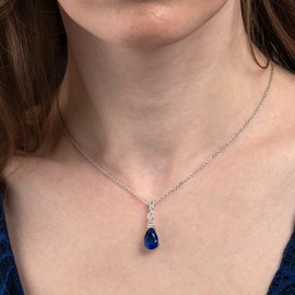 namana 925 Silver Royal Blue Teardrop Pendant Necklace with Rope Pattern Detail for Women, 925 Sterling Silver Necklaces for Women With Blue Coloured Pear-Shaped Stone Pendant With Gift Box.