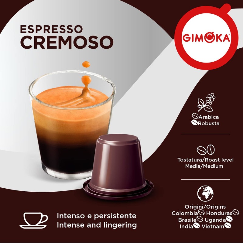 Gimoka - Nespresso Compatible Coffee Capsules - 100 Pods (Cremoso)