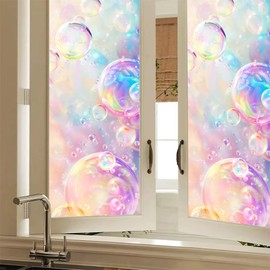 HOMETITUTE Stained Glass Window Film 17.7x39.3 inch Colorful Bubble Window Privacy Film Stained Decals Static Cling Sun Blocking Decor for Home Office Windows Door Glass Partitions