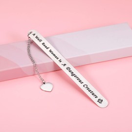 Bookmark for Women Book Lovers, Engraved Bookmark with Chain for Her Lady Best Friend, Birthday Christmas Gifts for Mom Sister Teacher, Book Club Gifts for Readers, A Well Read Woman Stocking Stuffers