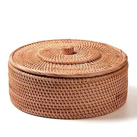 Hand-woven Basket Primary Colours Simple retro Rattan Storage Boxes with lids Jewelry Tea set Storage Boxes Household items (small)