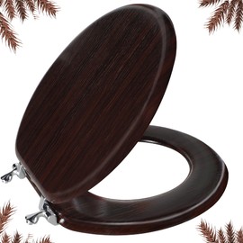 Round Toilet Seat Molded Wood Toilet Seat with Zinc Alloy Hinges, Easy to Install also Easy to Clean, Anti-pinch Wooden Toilet Seat by Angol Shiold (Round, Dark Brown)