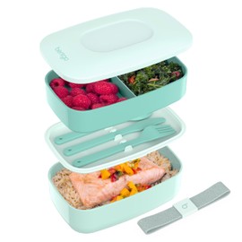 Bentgo Classic - Adult Bento Box, Stackable 3-Compartment Lunch Box with Removable Utensil Set and Sealing Strap, BPA-Free, Food Container Ideal for Meal Prep, Work, and On the Go (Coastal Aqua)