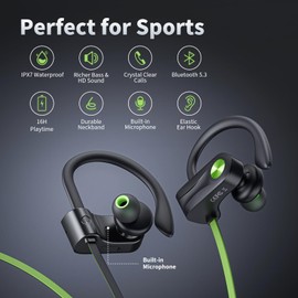 JOYWISE JOYWISE Bluetooth Headphones, Wireless Earbuds IPX7 Waterproof Bluetooth 5.3 Headphones with 16Hrs Playtime Stereo Bass Headsets with Mic Running Headphones with Earhooks for Sports Running Workout