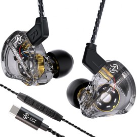 CCZ DC01 Pro USB C Type-C in Ear Monitor Headphone, iems for Gaming, Professional Gaming Earbuds Super Bass Wired Earphone with 1DD, Patent Ear fin, Ear tips, for Singer Musician (black,USBC-with mic)