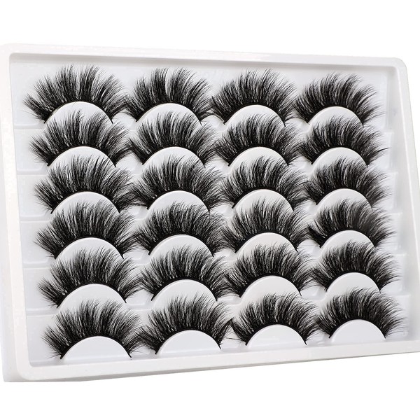 20MM Lashes Mink Eyelashes Faux Cils 12 Pairs Pack Dramatic Long Thick False Lashes Wispy Strip 3D Fake Eye Lashes by Yawamica