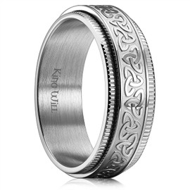 King Will 8mm Stainless Steel Silver Spinner Rings Celtic Knot Fidget Ring Stress Relieving Anxiety Ring for Men Boys 12