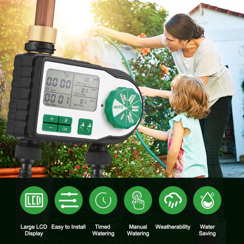 Digital Automatic Watering Timer with 2 Hose Connectors Programmed Garden