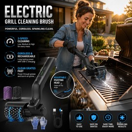 Electric Grill Cleaning Brush for BBQ Grates – Cordless 3-Speed Scrubber with Adjustable Brush Heads
