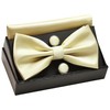 GUSLESON Mens Light Yellow Bow Tie and Pocket Square Cufflink