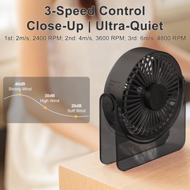 DAXUNXUN Ultra-Portable USB Small Desk Fan - 3-Speed Settings, Quiet Operation, Adjustable Angle, Desktop Personal Fan for Outdoor Travel Bedroom Bedside Table Top Office (Black)