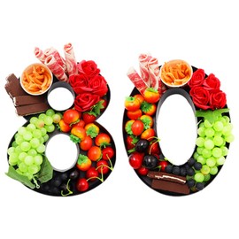 12inch Cardboard Number Fillable Cutouts Paper Mache for Charcuterie Sweet Food Birthday Treat (Black, 80 Shape)