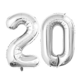 GOER Number 20 Balloons for 20th Birthday Party Decorations,42 Inch Jumbo Foil Helium Balloons for 20th Anniversary (Silver)