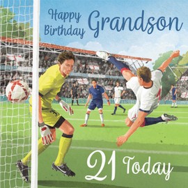 Hunts England - 21st Grandson Football Birthday Card - Milo's Gallery - Age 21 Footy Fun Birthday Card For Grandson - Birthday Card For 21 Year Old Footie Fan - Age Twenty One