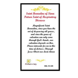 Gifts by Lulee, LLC Saint Bernadine of Siena Patron of Those with Respiratory Ailments Blessed Laminated Italian Holy Card with Gold Accents