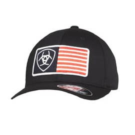 ARIAT Men's Black Flexfit USA Flag Patch Cap, Black, S
