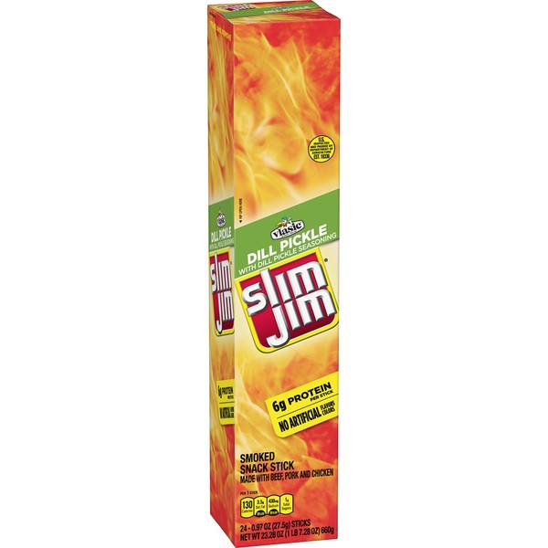 Slim Jim Giant Dill Pickle Smoked Meat Snack Sticks, 0.97 Ounce (Pack of 24)