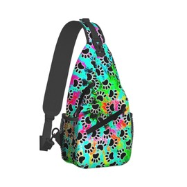 FHSUISN Tie Dye Print Sling Bag for Men and Women,Dog Paw Crossbody Bag Fashion, Casual Chest Bag for Travel