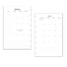 2025 Monthly Calendar Refills for 8 Disc Half Letter Planners Fits TUL Junior, Staples ARC Notebook Junior, Levenger Circa, NOTIQ Half-Letter 8-Disc (M4 and M5), Marta Stewart (Ocean)