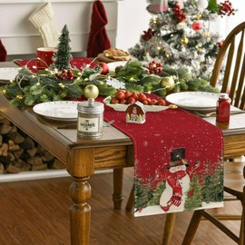 Red Christmas Table Runner - Size 40 x 140 cm - The Table Runner for Christmas - Colour Red Your Table Together with Other Christmas Decorations for the House (Snowman)