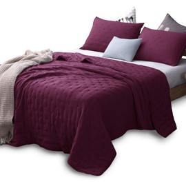 KASENTEX Quilt-Coverlet-Bedspread-Blanket-Set for All Season with Two Pillow Shams, Ultra Soft, Machine Washable, Microfiber Lightweight, Nostalgic Design - Solid Color(Queen + 2 Shams, Burgundy Red)
