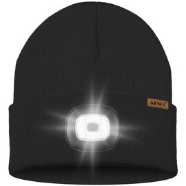 ATNKE Kids LED Lighted Beanie Cap,USB Rechargeable 4 LED Running Headlamp Bright Hat with Light Gifts for Boys and Girls/#Black