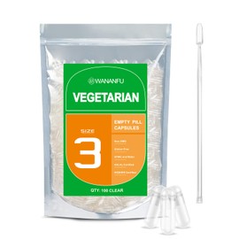 wananfu Size 3 Empty Capsules Vegetarian (100 Count) Bundle with 2 Micro Lab Spoons, Clear Fillable Veggie Pill Capsules Size 3 for Making Your Own Supplements