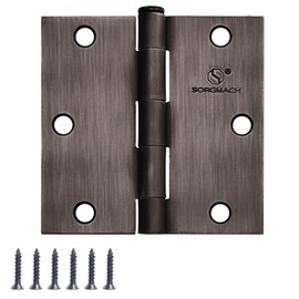 SORGMACH Door Hinge 3 1/2 Inch Interior Door Hinges Oil Rubbed Bronze Black 3.5 Inch Interior Hinges Flat Iron Hinge 3 ½"x 3 ½" Door Hardware Square Corner - 3 Pieces