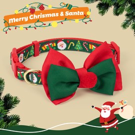 azuza Christmas Dog Collar Santa Print Xmas Dog Collar with Removable Red and Green Bowtie, Adjustable Dog Collar Accessories for Medium Dogs