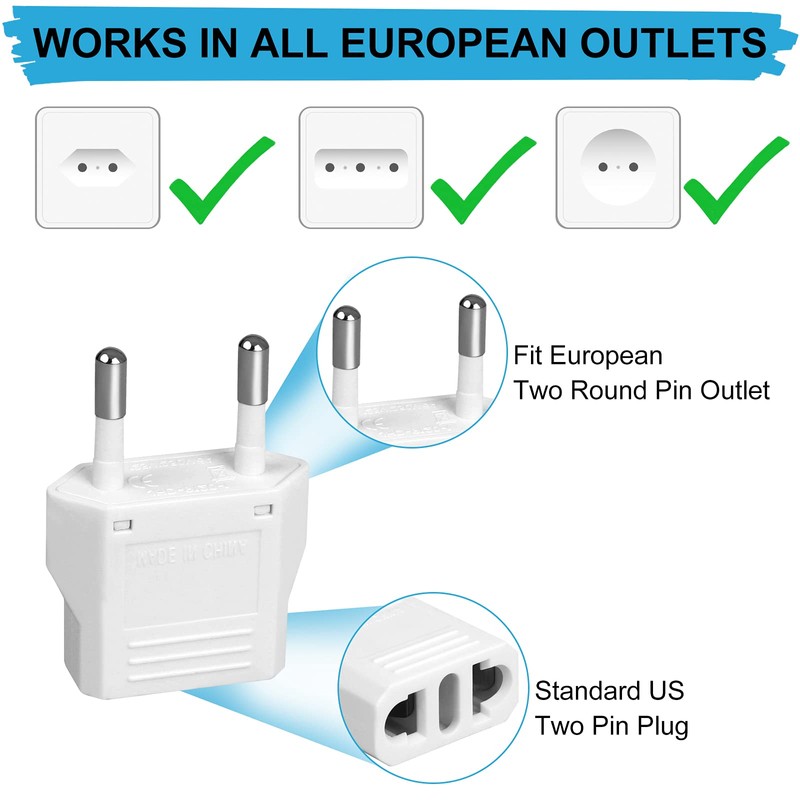6 Pack US to Europe Plug Adapter - Type C