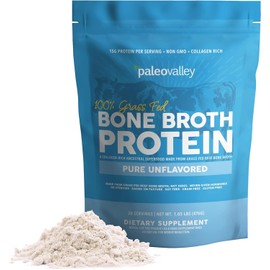 Paleovalley 100% Grass Fed Beef Bone Broth Protein Powder - Rich in Collagen Peptides for Hair, Skin, Gut Health, Bone and Joint Support - 15g Protein Per Serving - No Gluten or GMOs