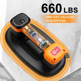 Battery Suction Cup,10 in Diameter, 2 Brushless Motors, 300 KG / 660 lbs Suction Power, LCD Display for Suction Power & Battery Level, 4000 mAh Battery, Vacuum Suction Cups for Smooth Surfaces