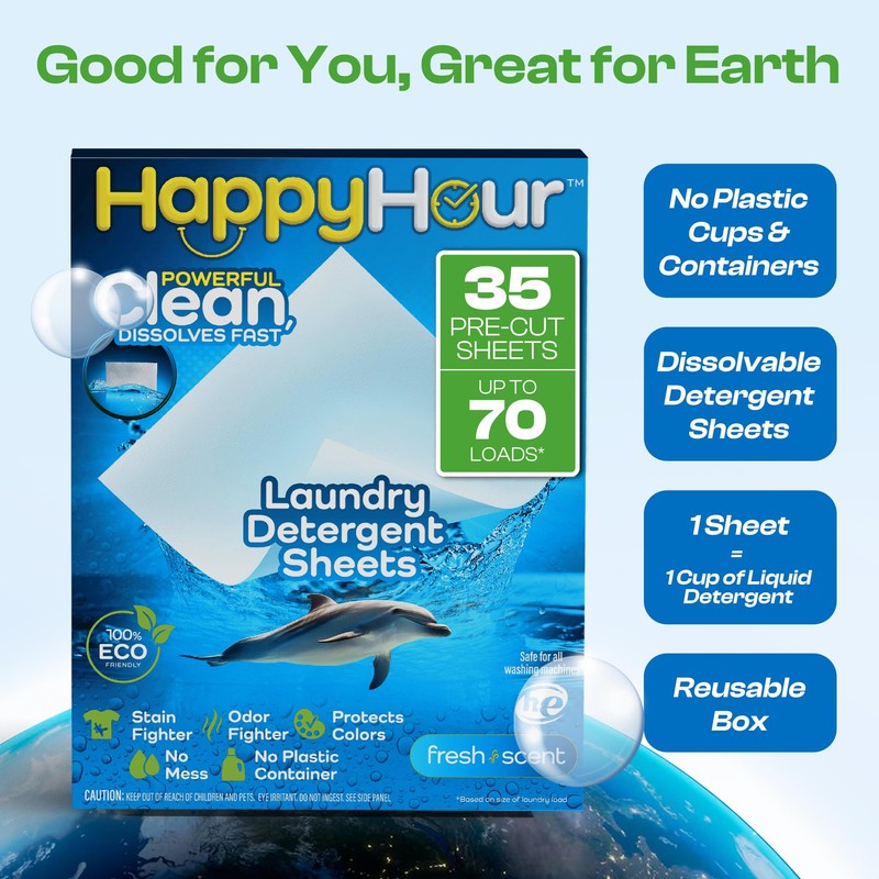 HAPPY HOUR Laundry Detergent Sheets Fresh Scent – 70 Loads,