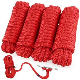 AOLEBA Boat Dock Lines 3/8'' x 15' Double Braided Nylon Boat Rope, 4 Pack Red