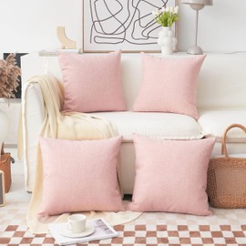 Home Brilliant Cushions Covers 45cm x 45cm Pink for Square Pillows Soft Decorative Cotton Linen Cushion Covers for Couch Sofa Bed, Baby Pink, 45x45 cm, Set of 4