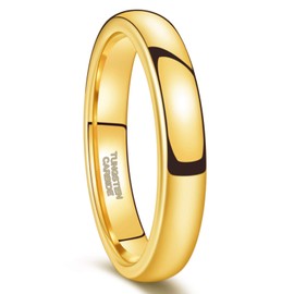 Greenpod 4mm Gold Tungsten Rings for Women High Polish Dome Plain Classic Wedding Bands Comfort Fit Size 6