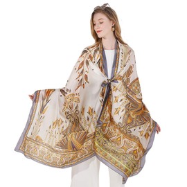 DANA XU 100% Mulberry Satin Silk Summer Travel Scarf Extra Large Women Floral Shawl Oversize Soft Wraps For Evening Dresses