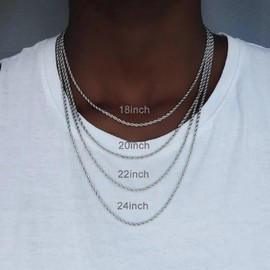 FEEL STYLE Men Silver Plated Chain Necklace Twist Rope Chain for Men 3mm 18 Inch Necklaces Jewelry Stocking Stuffers