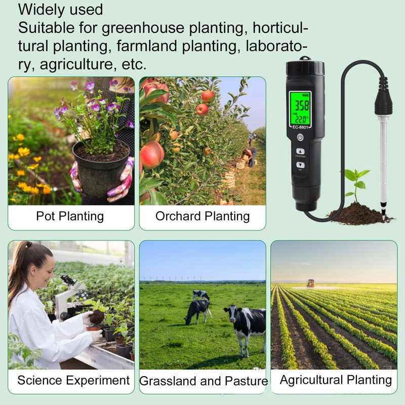 Soil EC Temperature Tester with Backlight Portable Conductivity Meter Hydroponics